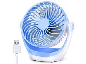 USB Desk Fan Small Table Fan with Strong Airflow Ultra Quiet Portable Fan Speed Adjustable Head 360°Rotatable Mini Personal Fan for Home Office Bedroom Table and Desktop Blue