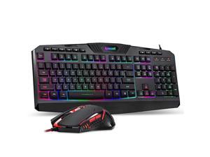 S101 Wired Gaming Keyboard and Mouse Combo RGB Backlit Gaming Keyboard with Multimedia Keys Wrist Rest and Red Backlit Gaming Mouse 3200 DPI for Windows PC Gamers Black