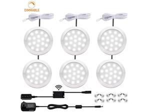 LED Cabinet Puck Lights Dimmable  2W 1200lm Hand Wave Activated 5000K Daylight White Under Cabinet Lighting Kit 6 Pack Under Counter Lighting for Kitchen Closet