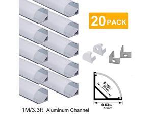 20Pack 33ft1Meter V Shape LED Aluminum Channel System with Milky Cover End Caps and Mounting Clips Aluminum Profile for LED Strip Light Installations Very Easy Installation