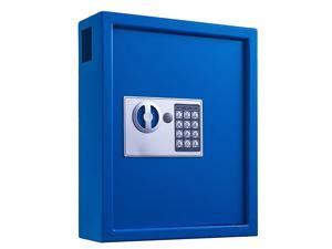 40 Keys Cabinet with Digital Lock Electronic Key Safe Pin Code Keyless Storage Box for Keys Secure Steel Lockbox Scratch Resistant Powder Coated Wall Anchor Blue