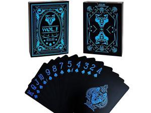 Waterproof Plastic Playing Cards Black Deck of Cards Gift Poker Cards Blue Wolf Cards