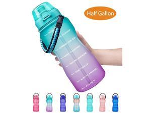 Large Half Gallon64OZ Motivational Water Bottle with Paracord Handle amp Removable Straw Leakproof Tritan BPA Free Fitness Sports Water Jug with Time Marker64OZGreenPurple Gradient