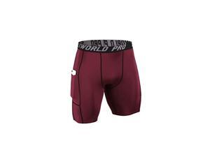 Mens Compression Shorts Pockets Sports Running Tight FireBrick Red XXL Mens Compression Shorts Pockets Sports Running Tight FireBrick Red XXL
