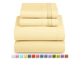 Soft Sheets Set 4 Piece Bed Sheet Set 3Line Design Pillowcases Wrinkle Free Good Fit Deep Pockets Fitted Sheet Warranty Included California King Vinalla Yellow Soft Sheets Set 4 Piece Bed Sheet Set 3Line Design Pillowcases Wrinkle Free Good Fit Deep Pockets Fitted Sheet Warranty Included California King Vinalla Yellow