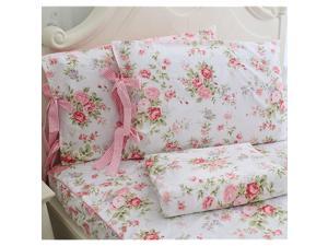 Cotton Bed Sheets Set Shabby Rose Floral Print Sheet Bedding 4Piece Twin Size Cotton Bed Sheets Set Shabby Rose Floral Print Sheet Bedding 4Piece Twin Size