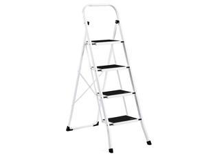 Folding 4 Step Ladder with Convenient Handgrip AntiSlip Sturdy and Wide Pedal 300lbs Portable Steel Step Stool White and Black 4Feet