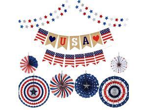 Fourth of July Patriotic Decorations Red White Blue Hanging Paper Fans Star Streamer Garland and USA Bunting Banner Swallowtail Flags Veterans Day Decoration Set Fourth of July Patriotic Decorations Red White Blue Hanging Paper Fans Star Streamer Garland and USA Bunting Banner Swallowtail Flags Veterans Day Decoration Set