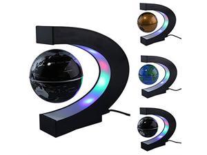 Floating Globe with Colored LED Lights C Shape Anti Gravity Magnetic Levitation Rotating World Map for Children Gift Home Office Desk Decoration Black