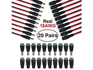 Real 18AWG 43x2pcs Strands 10 Pairs DC Power Pigtail Cable 12V 5A Male Female + 10 Pairs DC Power Jack Plug Adapter Connector for CCTV Home Security Surveillance by 21mm x 55mm Real 18AWG 43x2pcs Strands 10 Pairs DC Power Pigtail Cable 12V 5A Male Female + 10 Pairs DC Power Jack Plug Adapter Connector for CCTV Home Security Surveillance by 21mm x 55mm