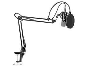NW700 Professional Studio Broadcasting Recording Condenser Microphone NW35 Adjustable Recording Microphone Suspension Scissor Arm Stand with Shock Mount and Mounting Clamp Kit