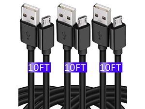 USB Cable 10 FT 3 Pack Extra Long Durable Android Charger Cable Fast PS4 Charging Cable Cord for PS4 Controller Android Samsung Galaxy S7 J3 J7 XBOX Black