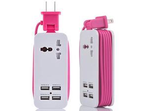 Power Strip Portable Travel Charger Outlets 21AMP+1AMP 21W 15M5ft Power Supply Cord with Universal Plug Wide Range Input 100v240v Power Sockets Charger Station 4 Port Charger Pink Power Strip Portable Travel Charger Outlets 21AMP+1AMP 21W 15M5ft Power Supply Cord with Universal Plug Wide Range Input 100v240v Power Sockets Charger Station 4 Port Charger Pink