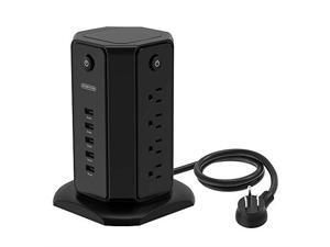 Power Strip Tower Flat Plug Surge Protector with 8 Outlets and 5 USB Desktop Charging Station Individual Switches 15A Circuit Breaker 6ft Extension Cord for Home Office Dorm Room Black Power Strip Tower Flat Plug Surge Protector with 8 Outlets and 5 USB Desktop Charging Station Individual Switches 15A Circuit Breaker 6ft Extension Cord for Home Office Dorm Room Black