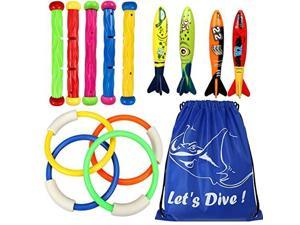 Swimming Diving Pool Toy Rings 4 pcs Diving Sticks 5 pcs and Torpedo Bandits 4 pcs Sets Under Water Games Training Gift for Boys Girls