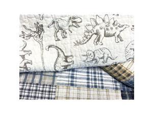 Benjamin Cute Dinosaur Plaid Printed Pattern Navy Blue White Grey Bedding Quilt Set 100 Cotton Reversible Coverlet Bedspread Set for Kids Boy Queen 3 Piece Benjamin Cute Dinosaur Plaid Printed Pattern Navy Blue White Grey Bedding Quilt Set 100 Cotton Reversible Coverlet Bedspread Set for Kids Boy Queen 3 Piece