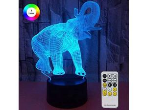 Elephant 3D Night Light 7 Colors Changing Nightlight with Smart Touch Remote Control Optical Illusion Lamps for Kids or as Gifts for Women Kids Girls Boys