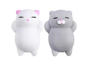 Squishy Cat Set 2 Soft Silicone Kawaii Kitties Top Stress Relief Gifts 2019 Unique Stocking Stuffer Idea for Kids Adults Best Teen Girls Tweens Present for Christmas 2019