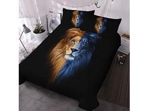 Lion Bedding Set Queen Size Male Lion Portrait Fire and Ice Bed Set Wild Animal Duvet Cover 3 Piece Mens Bedspread Sets Lion Bedding Set Queen Size Male Lion Portrait Fire and Ice Bed Set Wild Animal Duvet Cover 3 Piece Mens Bedspread Sets