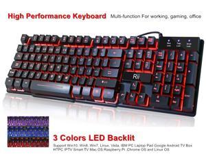 High Performance wired Keyboard, 3 Colors LED Backlit USB Wired Multimedia Keyboard For working, gaming, office, Standard 104 Keys, Automatically sleeping modes, Mechanical feeling Keyboard