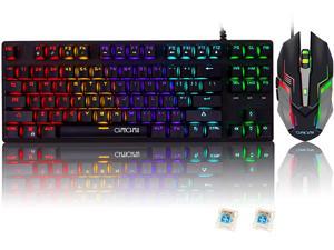 RGB Mechanical Keyboard and Mouse Combo, CHONCHOW Small 87 Keys 60% TKL Cherry MX Blue Switches Equivalent Keyboard with 3200 DPI Gaming Mouse Wired Rainbow Backlit Keyboard for Windows PC Gamers