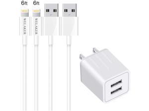 iPhone Charger, WELAKER Data Sync Transfer Lightning Cable 2Pack 6ft with Dual Port Wall Charger Adapter Charging Block Power Plug(ETL Listed) Compatible with iPhone 11 Pro Max XS XR X 8 7 6 5 iPad