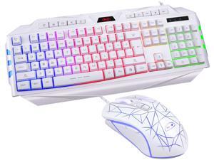 Gaming Keyboard and Mouse Combo, Wired Backlit Keyboard and White Gaming Mouse Combo,PC Keyboard and Adjustable DPI Mouse for PC/loptop/MAC - White