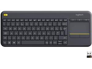 Wireless Living-room Keyboard with Touchpad for Home Theatre PC Connected to TV, Customizable Multi-Media Keys, Windows, Android, Laptop/Tablet - Black