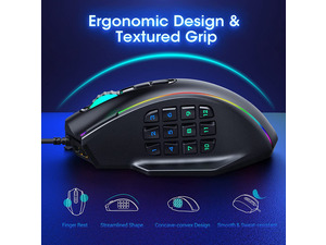 Mouse da gioco wireless senza lag Gamspeed V8 Pro RGB MMO, sensore ottico da 16.000 DPI, tecnologia di trasmissione a 2,4 GHz, design ergonomico , illuminazione Chroma RGB, 16 pulsanti programmabili