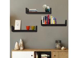 Set of 3 Wall Mount Shelf Home Office Decor Shelves Frame Floating Display BLK