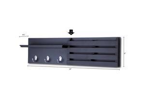Wall Shelf and Mail Holder with 3 Hooks, 24-Inch by 6-Inch, Black