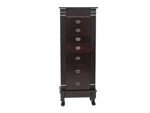 Standing Jewelry Armoire Cabinet Makeup Mirror and Top Divided Storage Organizer, Large Standing Jewelry Armoire Storage Chest with 7 Drawers, 2 Swing Doors,16 Necklace Hooks, Dark Brown Beige Flann