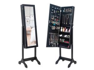 Non Full Mirror Wooden Floor Standing 4-Layer Shelf Jewelry Storage Adjustable Mirror Cabinet