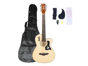 Magace 38in Beginner Acoustic Bass Wood Guitar Starter Kit w/ Bag, Strap, Digital LCD Tuner, Pick, Pickguard, Strings Magace 38in Beginner Acoustic Bass Wood Guitar Starter Kit w/ Bag, Strap, Digital LCD Tuner, Pick, Pickguard, Strings