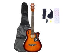 Magace 38in Beginner Acoustic Bass Wood Guitar Starter Kit w/ Bag, Strap, Digital LCD Tuner, Pick, Pickguard, Strings Magace 38in Beginner Acoustic Bass Wood Guitar Starter Kit w/ Bag, Strap, Digital LCD Tuner, Pick, Pickguard, Strings