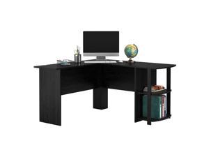 Magace L-Shaped Wood Right-angle Computer Desk with Two-layer Bookshelves