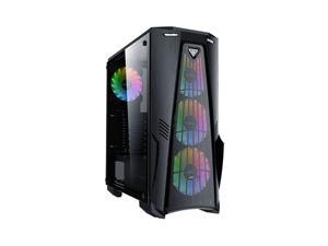 Apevia CRUSADER-F-BK Mid Tower Gaming Case with 1 x Full-Size Tempered Glass Panel, Top USB3.0/USB2.0/Audio Ports, 4 x Frostblade RGB Fans, Black Frame