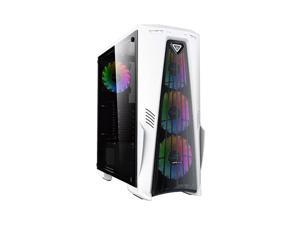 Apevia CRUSADER-F-WH Mid Tower Gaming Case with 1 x Full-Size Tempered Glass Panel, Top USB3.0/USB2.0/Audio Ports, 4 x Frostblade RGB Fans, White Frame