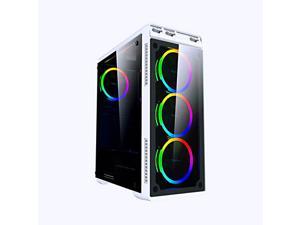 Apevia AURA-S-WH Mid Tower Gaming Case with 2 x Full-Size Tempered Glass Panel, Top USB3.0/USB2.0/Audio Ports, 4 x Spectra RGB Fans, White Frame
