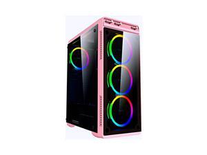 Apevia AURA-S-PK Mid Tower Gaming Case with 2 x Full-Size Tempered Glass Panel, Top USB3.0/USB2.0/Audio Ports, 4 x Spectra RGB Fans, Pink Frame Apevia AURA-S-PK Mid Tower Gaming Case with 2 x Full-Size Tempered Glass Panel, Top USB3.0/USB2.0/Audio Ports, 4 x Spectra RGB Fans, Pink Frame