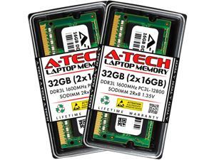 A-Tech 32GB (2x16GB) DDR3 / DDR3L 1600MHz SODIMM PC3-12800 2Rx8 1.35V CL11 Non-ECC Unbuffered 204-Pin SO-DIMM Notebook Laptop RAM Memory Upgrade Kit A-Tech 32GB (2x16GB) DDR3 / DDR3L 1600MHz SODIMM PC3-12800 2Rx8 1.35V CL11 Non-ECC Unbuffered 204-Pin SO-DIMM Notebook Laptop RAM Memory Upgrade Kit