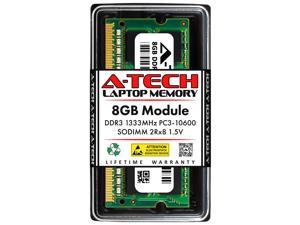A-Tech 8GB DDR3 1333MHz SODIMM PC3-10600 2Rx8 Dual Rank 204-Pin CL9 1.5V Non-ECC Unbuffered Notebook Laptop RAM Memory Upgrade Module