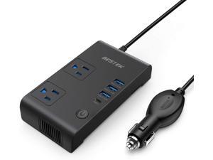 BESTEK 200W Power Inverter, DC 12V to AC 110V Car Inverter with Total 7.8A 4 USB Ports Multi-Protection Car Charger Adapter, ETL Listed(Black) BESTEK 200W Power Inverter, DC 12V to AC 110V Car Inverter with Total 7.8A 4 USB Ports Multi-Protection Car Charger Adapter, ETL Listed(Black)