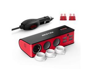 BESTEK 3-Socket Cigarette Lighter Splitter 200W 12V/24V DC Power Adapter with 6A 4-Port Car USB Charger BESTEK 3-Socket Cigarette Lighter Splitter 200W 12V/24V DC Power Adapter with 6A 4-Port Car USB Charger