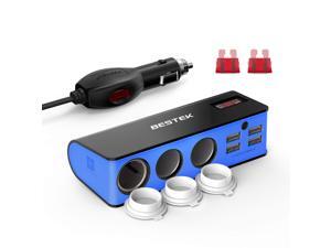 BESTEK 3-Socket Cigarette Lighter Adapter, 12V/24V 200W DC Cigarette Outlet Splitter Power Adapter with 4-USB PortS Car Power Adapter for GPS, Dashcam, Low Voltage Protection with Replace Fuse BESTEK 3-Socket Cigarette Lighter Adapter, 12V/24V 200W DC Cigarette Outlet Splitter Power Adapter with 4-USB PortS Car Power Adapter for GPS, Dashcam, Low Voltage Protection with Replace Fuse