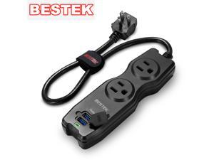 BESTEK USB Surge Protector, 2-Outlet Travel Power Strip with Dual Smart USB Charging Ports(2.4A Max) and 1.3ft Ruggedized Cord, Etl Listed, Ideal for Home/Office/Travel BESTEK USB Surge Protector, 2-Outlet Travel Power Strip with Dual Smart USB Charging Ports(2.4A Max) and 1.3ft Ruggedized Cord, Etl Listed, Ideal for Home/Office/Travel