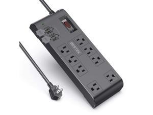 BESTEK 8-Outlet Surge Protector Power Strip 12 Feet Heavy Duty Extension Power Cords, 4.2A 4-Port USB Charging Station, 600 Joules, FCC ETL Listed