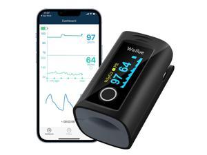 Wellue Pulse Oximeter,Bluetooth Fingertip Blood Oxygen Saturation Monitor and Pulse Rate Measure,Free App,Carry Case and Lanyard,Black,PC60FW