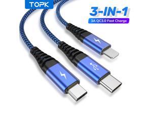 TOPK AN24 Micro USB Type C 3 In 1 Charger Cable Fast Charging Multi port Nylon Braided Cord For iProduct Samsung Huawei (3ft/Blue/1-Pack) TOPK AN24 Micro USB Type C 3 In 1 Charger Cable Fast Charging Multi port Nylon Braided Cord For iProduct Samsung Huawei (3ft/Blue/1-Pack)