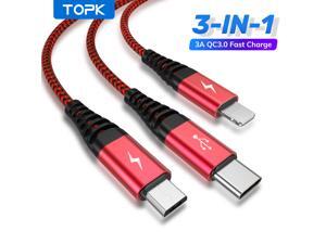 TOPK AN24 Micro USB Type C 3 In 1 Charger Cable Fast Charging Multi port Nylon Braided Cord For iProduct Samsung Huawei (3ft/Red/1-Pack) TOPK AN24 Micro USB Type C 3 In 1 Charger Cable Fast Charging Multi port Nylon Braided Cord For iProduct Samsung Huawei (3ft/Red/1-Pack)